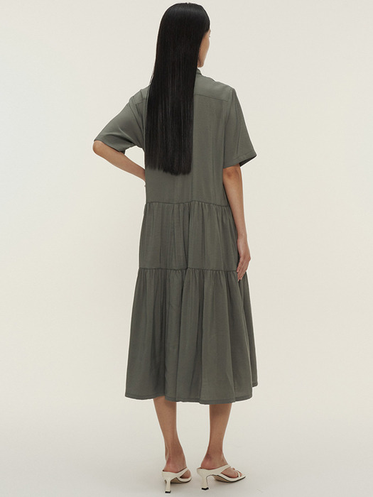 oversized tiered dress with logo embroidery_khaki