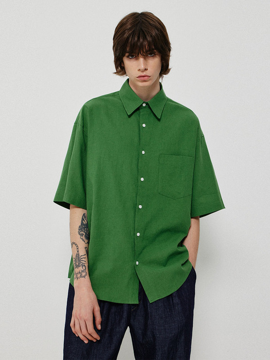 WASHED LINEN BOX SHIRT_GREEN