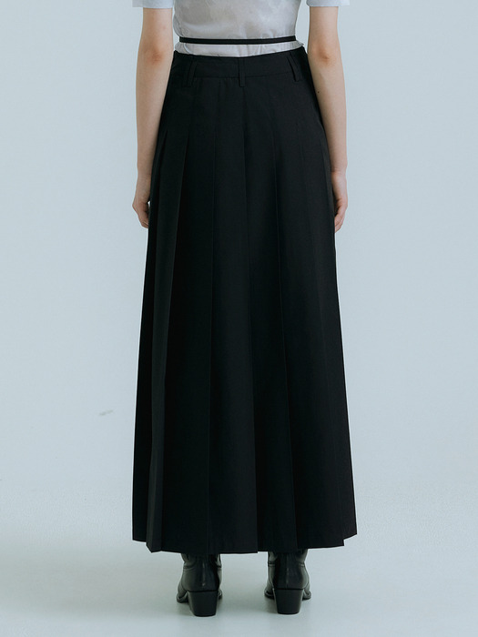 23SS_Double Belt Loops Pleats Skirt (Black)