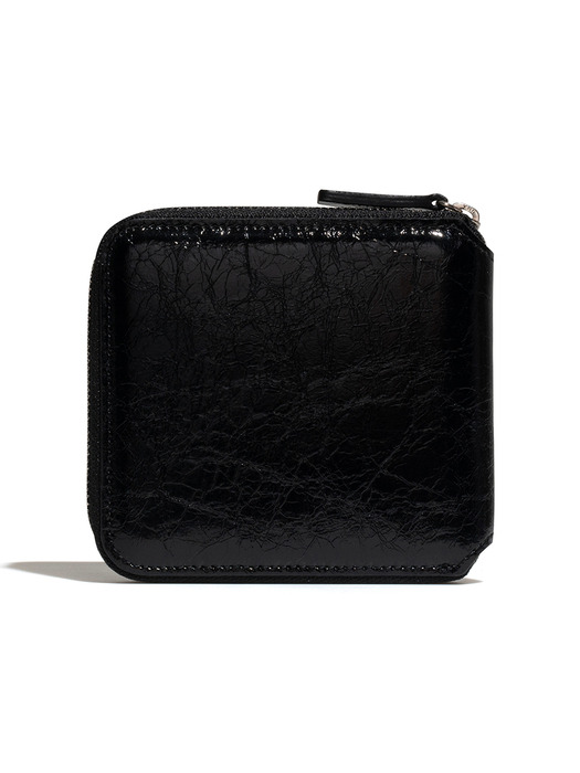 CRINKLE ZIPPER WALLET - BLACK