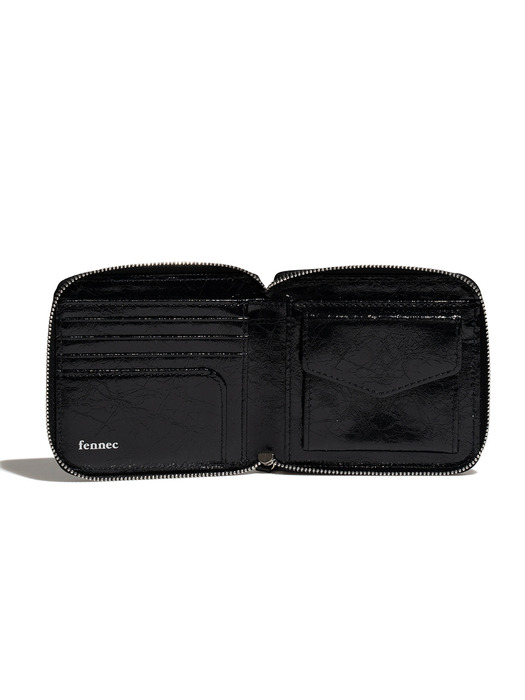 CRINKLE ZIPPER WALLET - BLACK