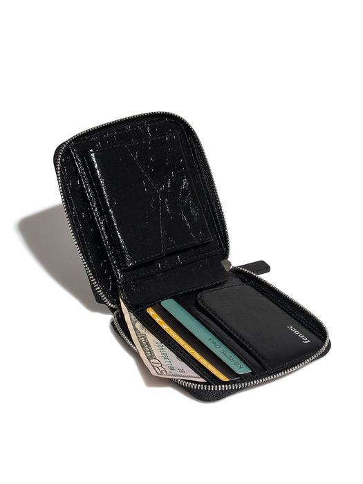 CRINKLE ZIPPER WALLET - BLACK