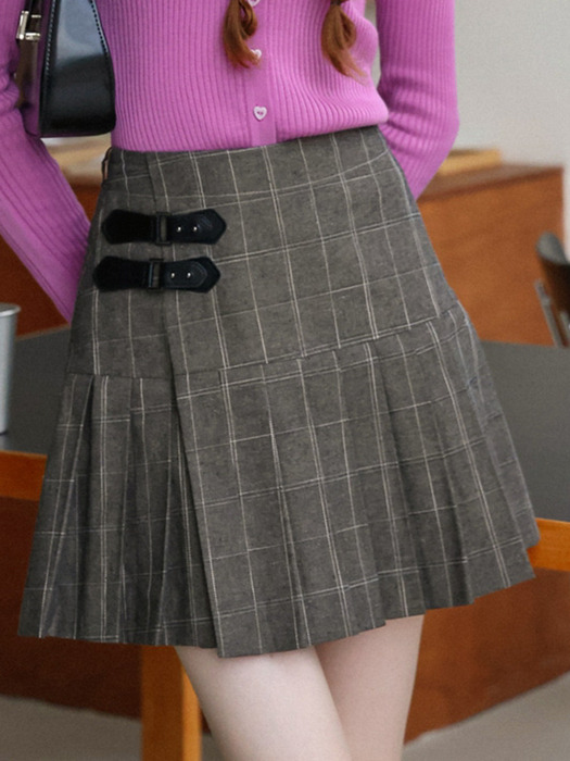 Cest_Autumn plaid half pleated skirt