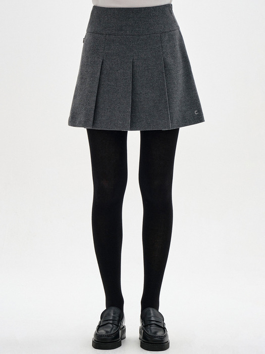 [23FW clove] Wool-blend Pleated Skirt (Charcoal)