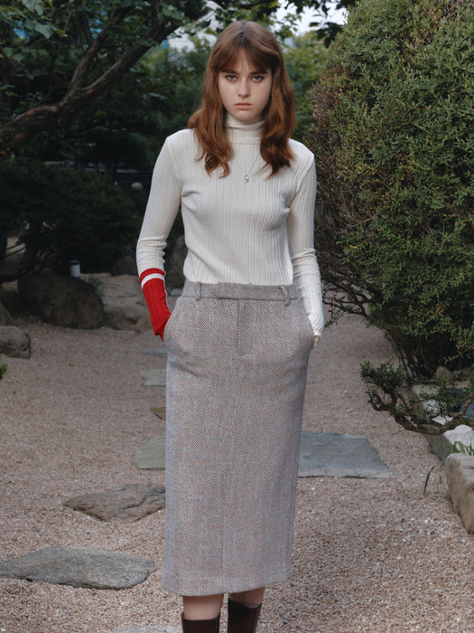 [Signature] SOPHIA Tweed Wool Long Skirt_Beige