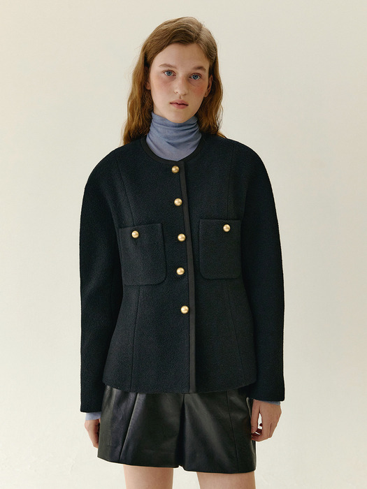 PRYDA classic dolman sleeve solid-tweed jacket_Black