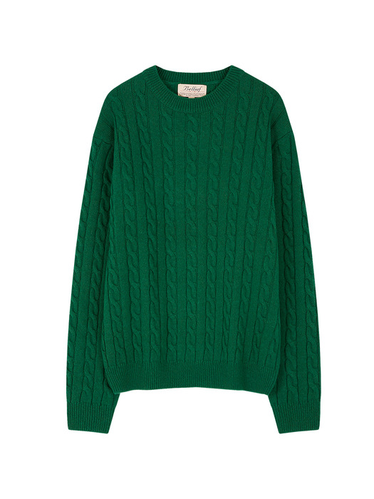 Lamswool Brushed Cable crew neck sweater (GREEN)