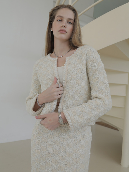 Helen Knit Tweed Skirt (Cream Ivory)