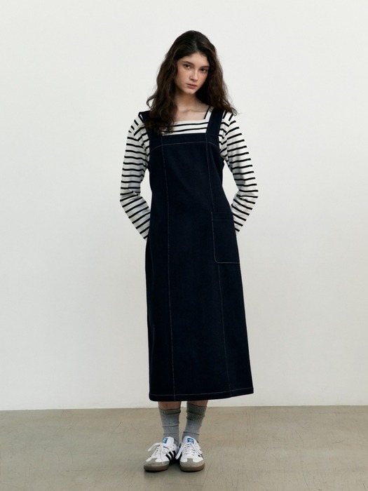 WOOL SUSPENDER DRESS NAVY