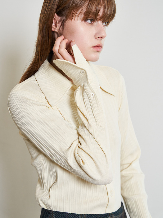 Big Collar Ribbed Jersey Blouse_BUTTER