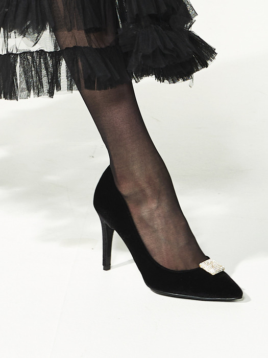 POESIE_black 23FW Velvet Jewelry High Heels