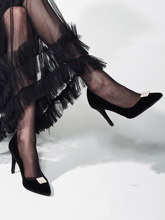 POESIE_black 23FW Velvet Jewelry High Heels