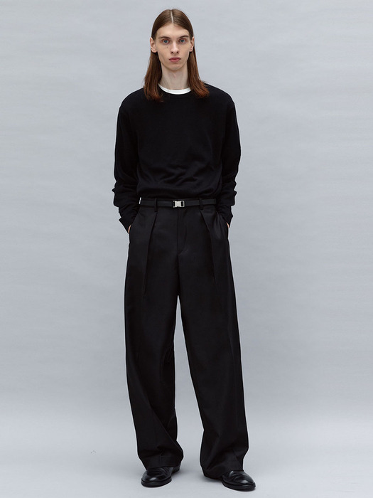 seasonless wide tuck slacks (black)