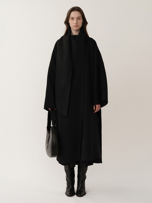 Draped Scarf Handmade Coat Dark Melange