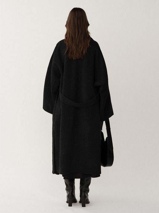 Draped Scarf Handmade Coat Dark Melange