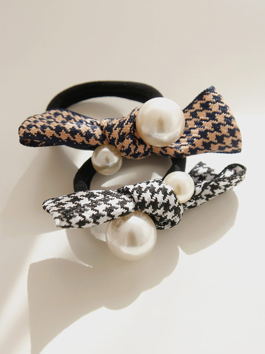 Fabric Checkerboard Pearl Hair Chouchou Tie H01090