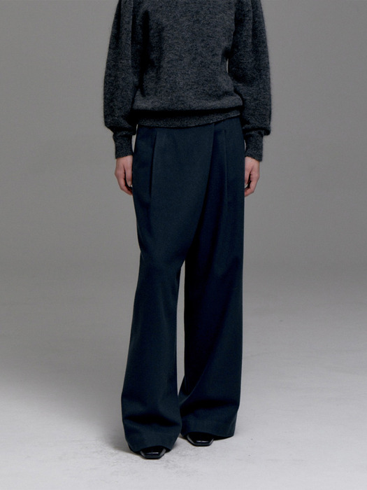 WOOL BLEND CROSSOVER WIDE PANTS