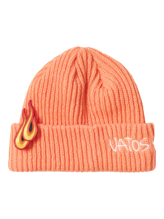 FLAME PATCH EMBROIDERED BEANIE APRICOT