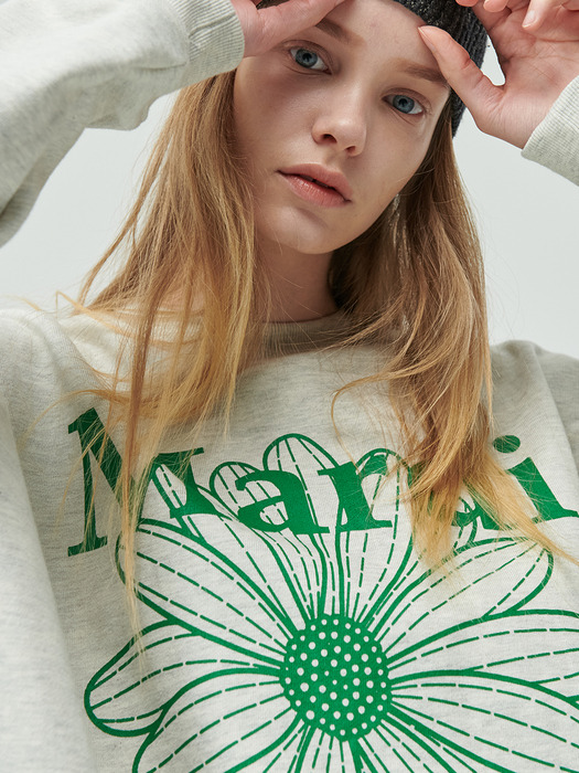 SWEATSHIRT FLOWERMARDI_OATMEAL GREEN