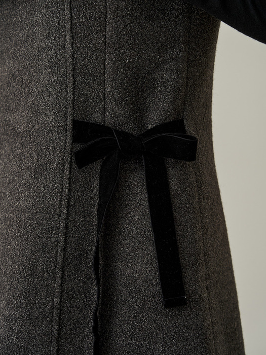 Side ribbon lip pocket mini dress - grey