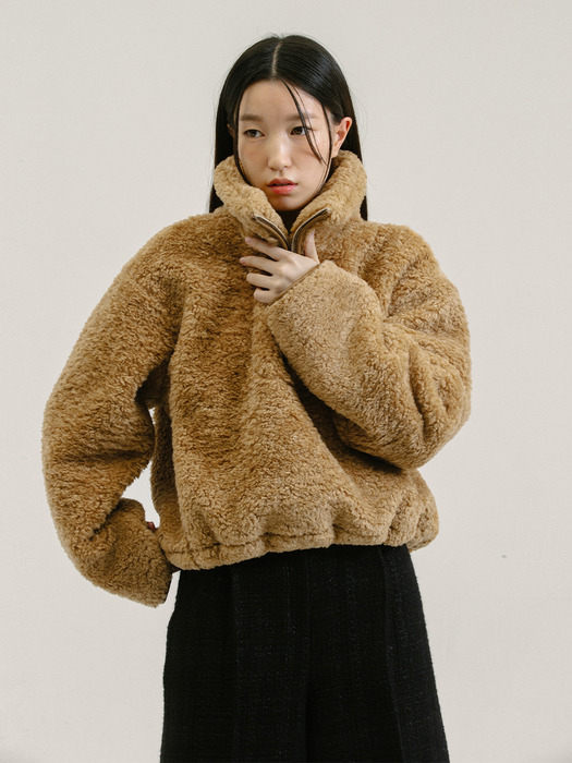 Shearling Crop Zip Up_Camel