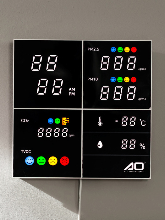 국산 플라이토 AO LED 미세먼지 측정기 온습도 시계