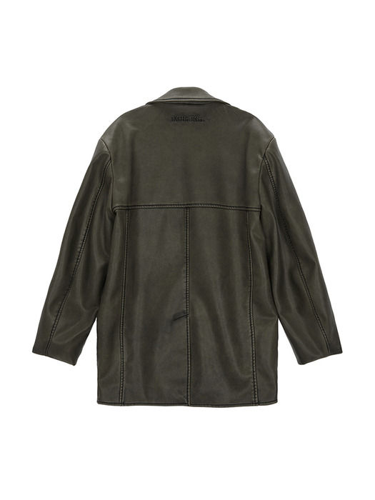 WASHED LEATHER SINGLE JACKET IN KHAKI