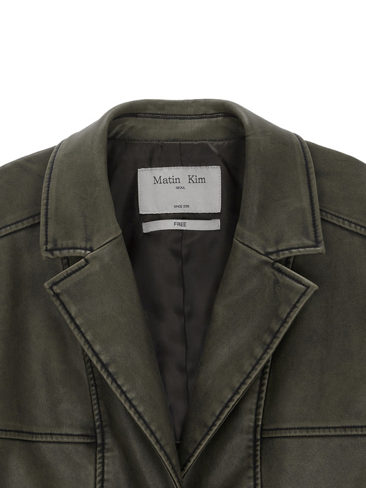 WASHED LEATHER SINGLE JACKET IN KHAKI