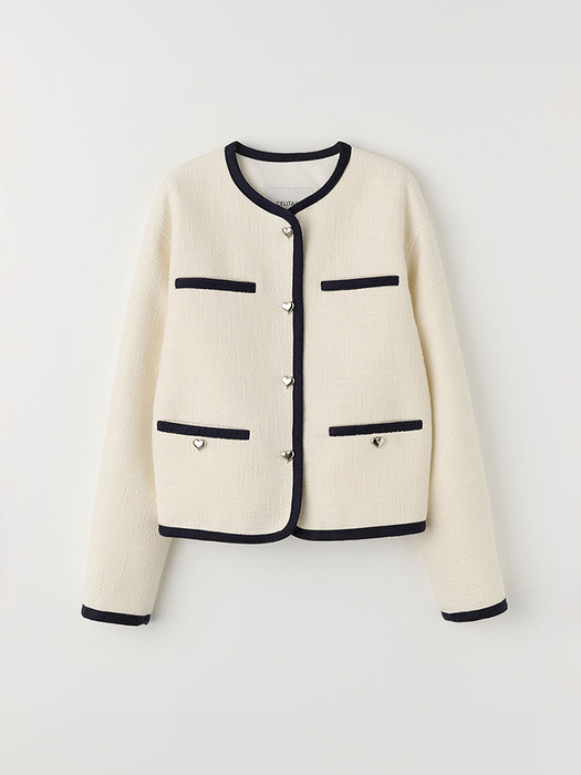 HEART BUTTON TWEED JACKET_IVORY