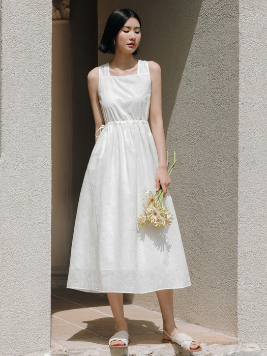 LS_White simple back string dress