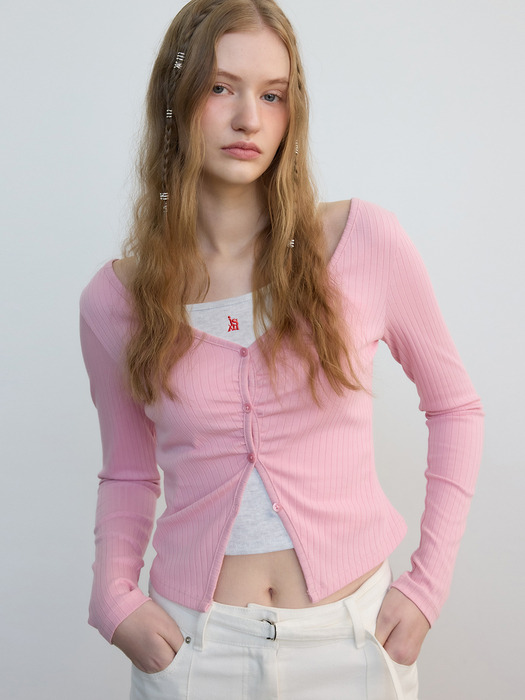 Deep V-neck Cardigan &Top Set Pink (JWTS4E902P2)