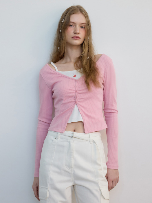 Deep V-neck Cardigan &Top Set Pink (JWTS4E902P2)