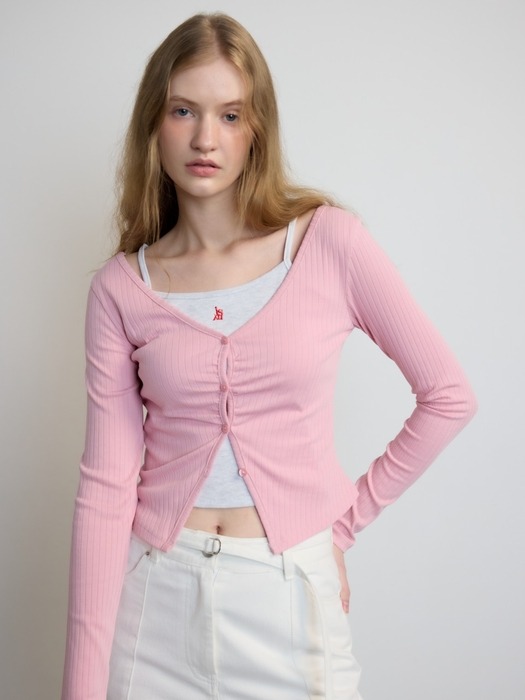 Deep V-neck Cardigan &Top Set Pink (JWTS4E902P2)