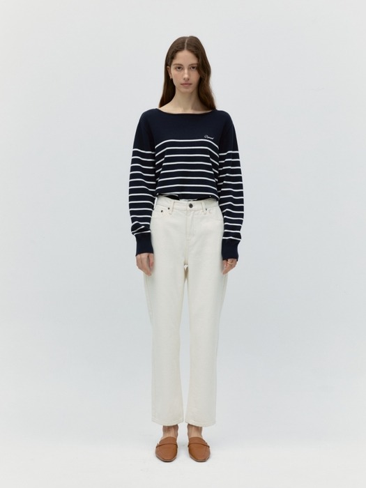 stripe boat neck pullover - navy