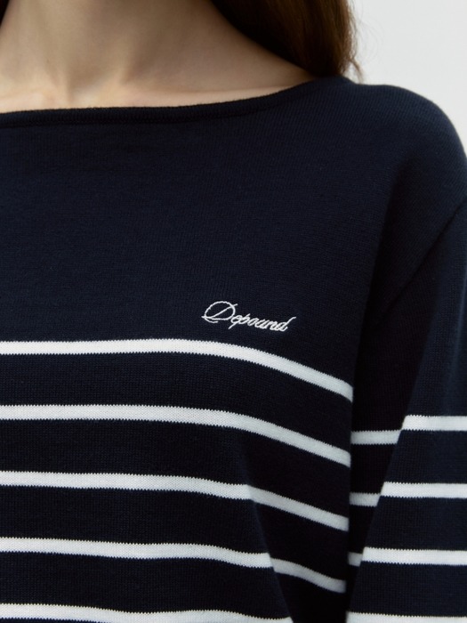 stripe boat neck pullover - navy