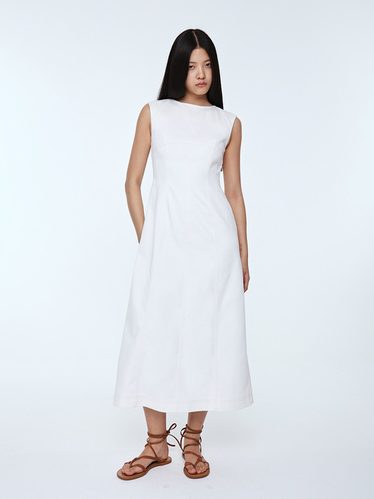 Silk Denim Sleeveless Dress _ White