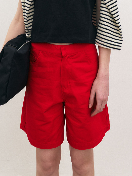 Color denim short pants - Red