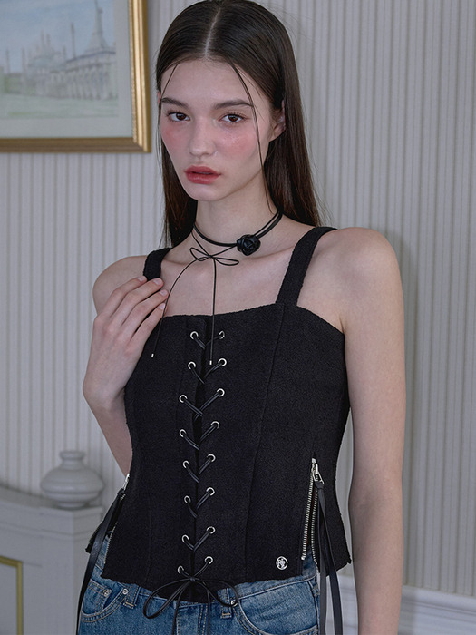 Leather Strap Eyelet Sleeveless [Black]