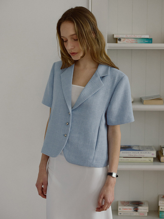 May Tweed Collar Jacket [Blue]