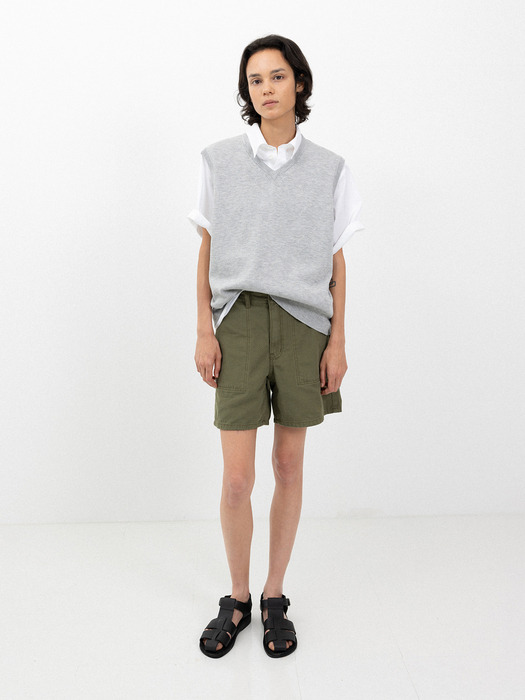 Cotton v-neck vest_melange grey