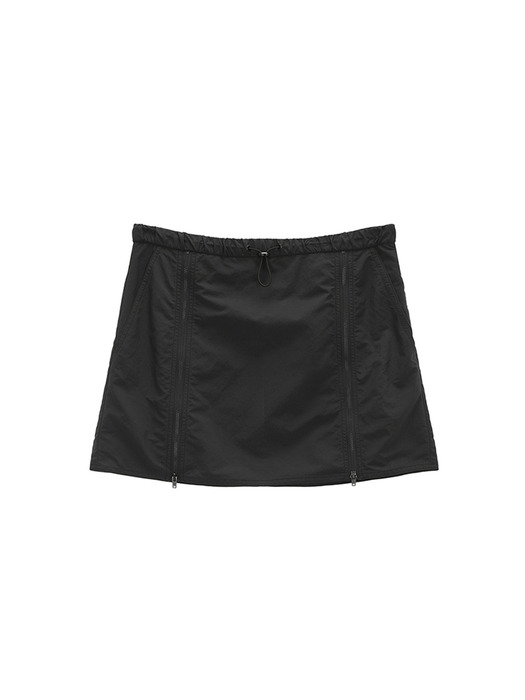 DOUBLE ZIPPER POINT BANDING MINI SKIRT IN CHARCOAL