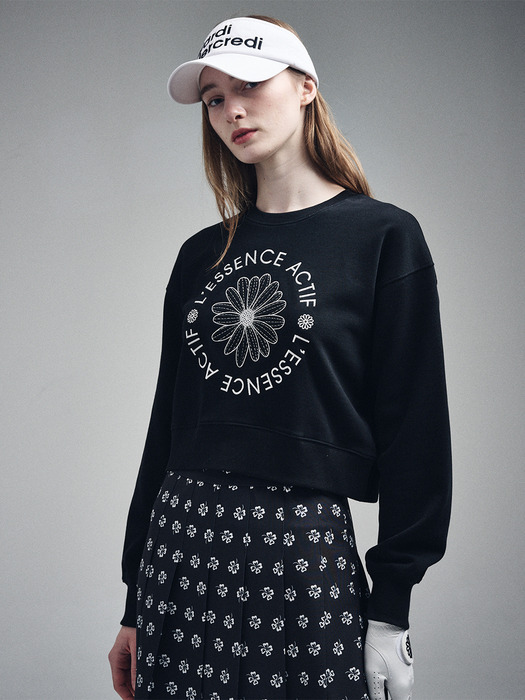 CROPPED SWEATSHIRT EMBLEM EMBROIDERED_BLACK IVORY