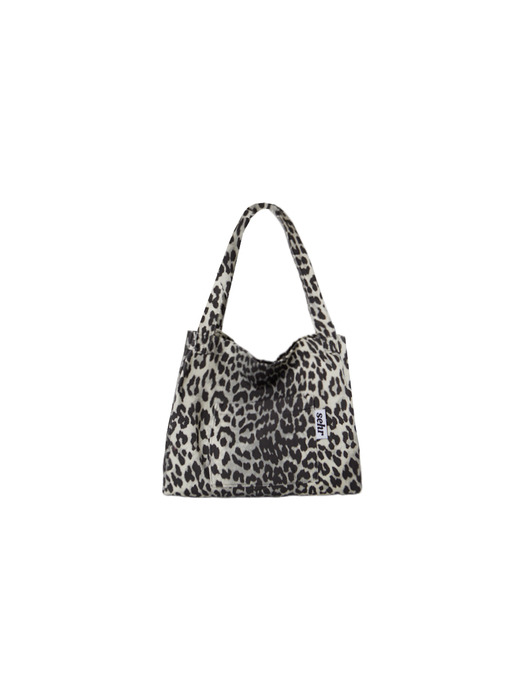 Leopard Twill Cotton Middle Bag (Black)