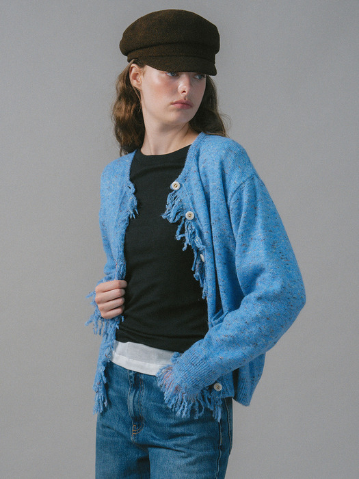 U Wool Fringe Detail Cardigan_French Blue