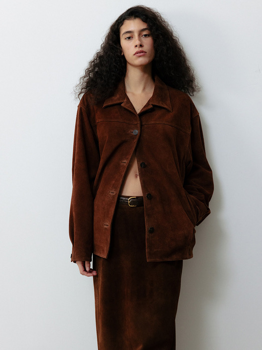 LEATHER STRAIGHT SKIRT [BROWN]