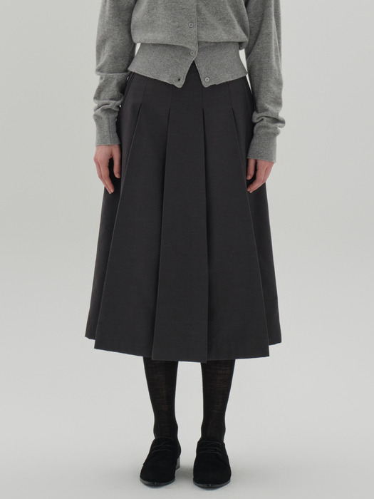 [1차리오더] A line pleats skirt_dark gray