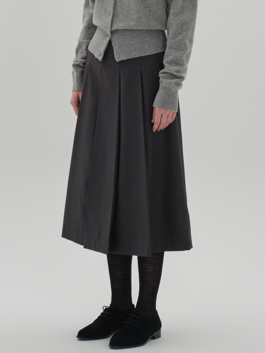 [1차리오더] A line pleats skirt_dark gray