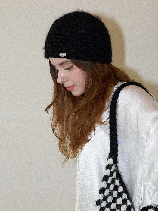 Fruits Fur Handmade Crochet Short Beanie _ Black