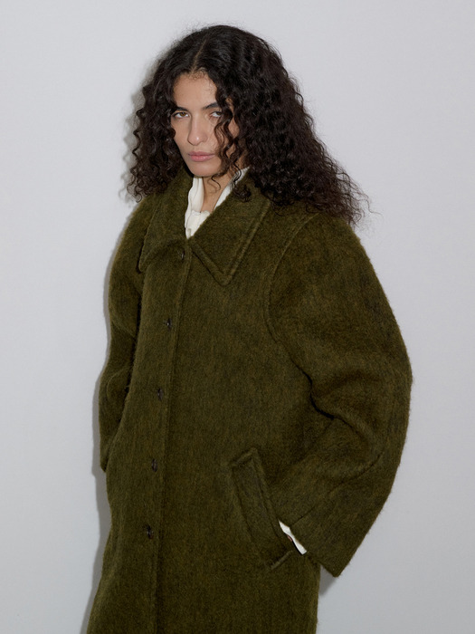 HAIRY BALMACAAN COAT_OLIVE