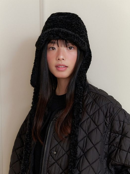 (+리본브로치) shearing boucle hug trooper hat